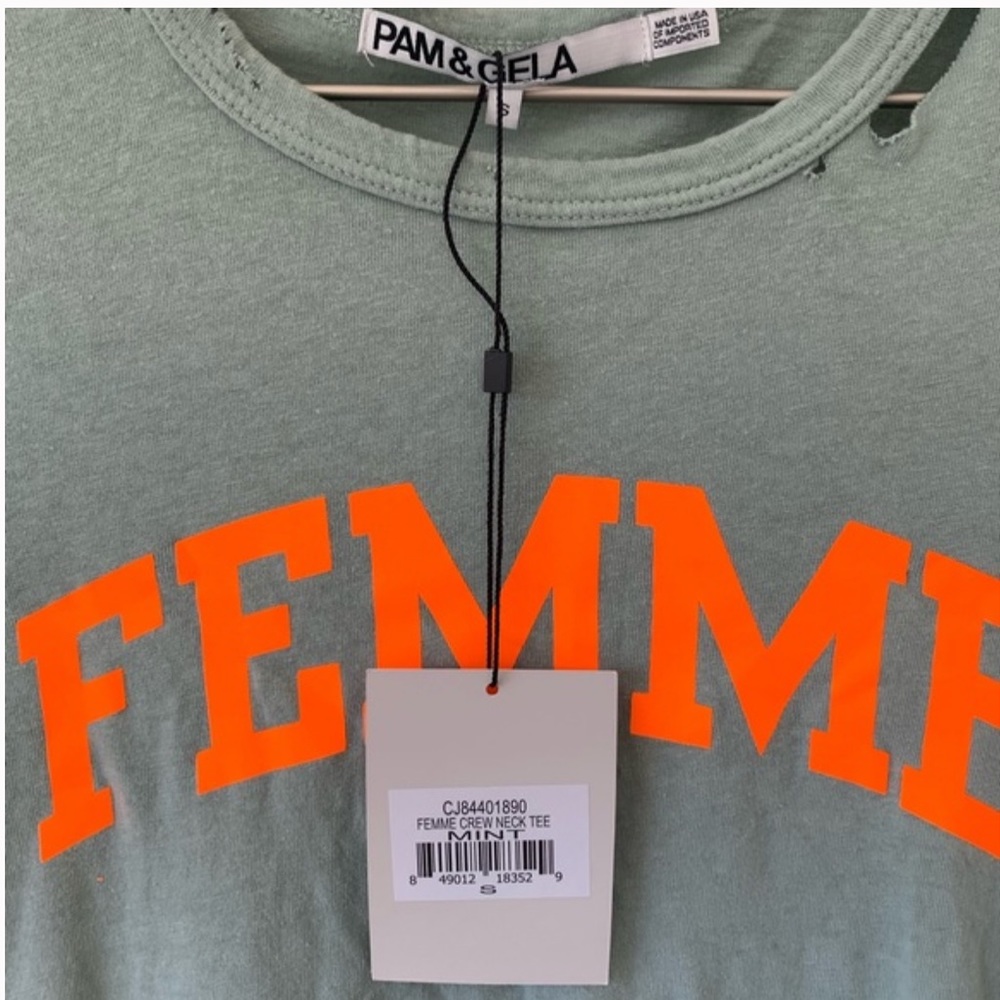 NWT Pam& Gela ‘FEMME’ Distressed T shirt